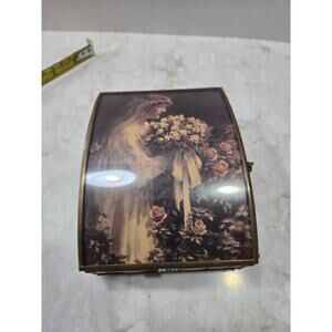 Vintage Handcrafted Via Vermont Jewelry Box Mexico Brass and Glass 5" x 4"x 2"